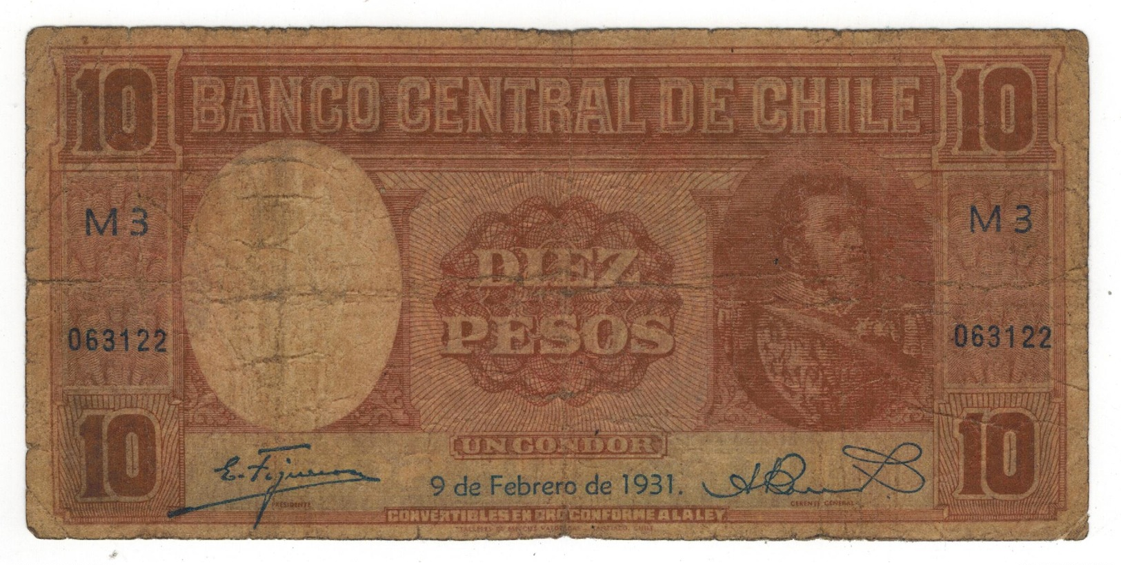 Chile 10 Pesos / 1 Condor, 1931, G, Dirt. Rare. - Chile