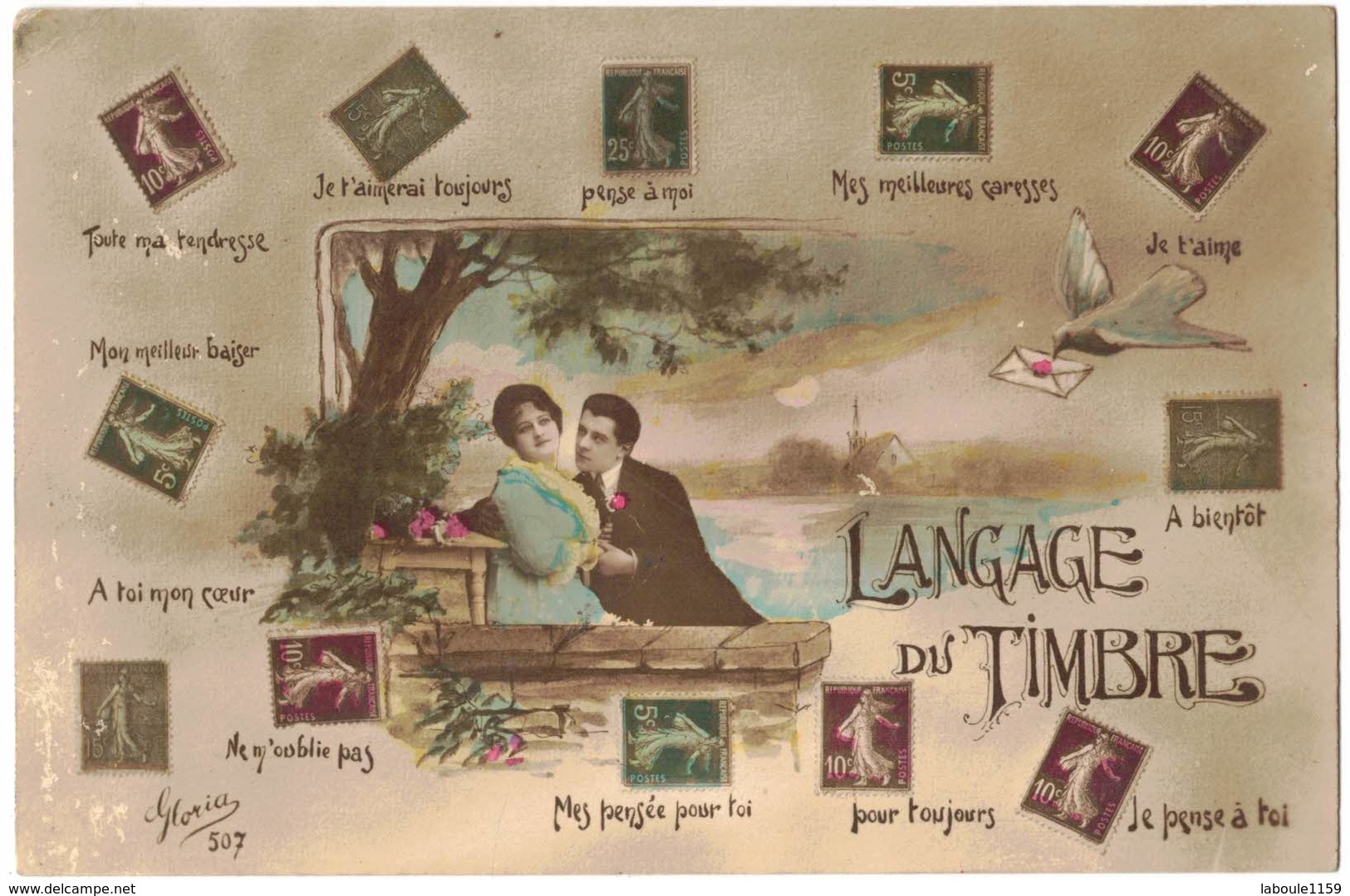 MILITARIA GUERRE 14/18 COUPLE : LE LANGAGE DU TIMBRE SEMEUSE - Circulé DOUZENS AUDE Vers VITTEL VOSGES - Timbres (représentations)