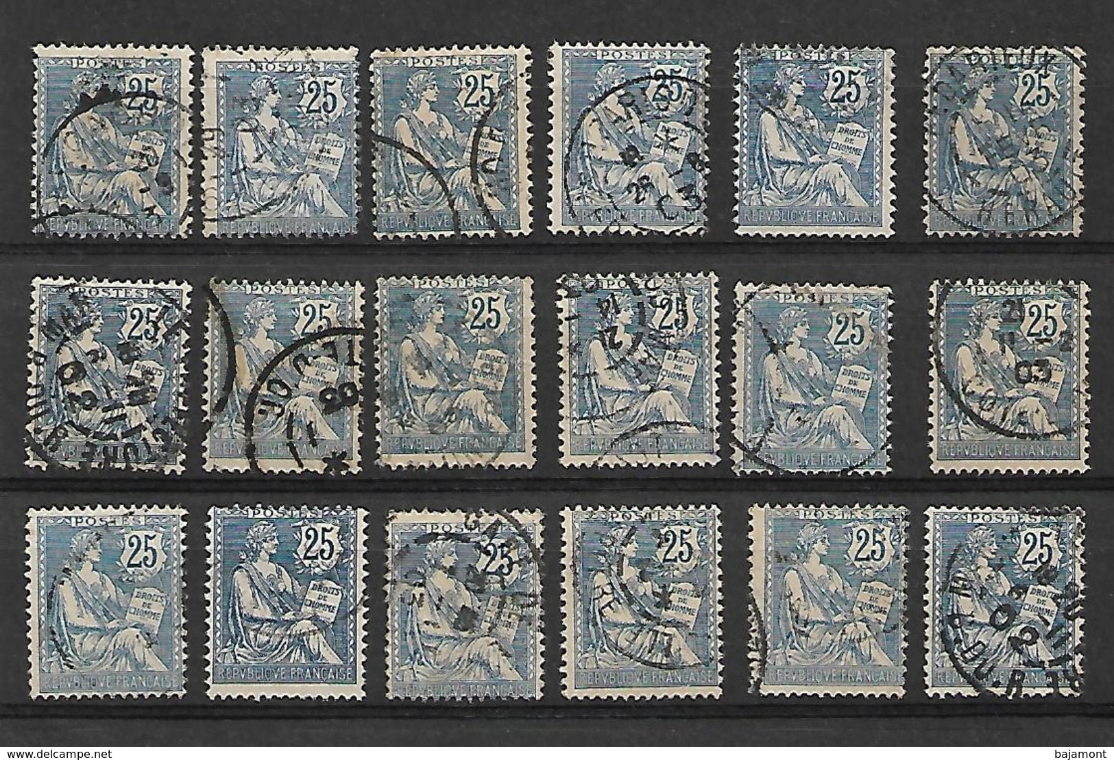 FRANCE. TYPE MOUCHON. LOT DE 18 TIMBRES .N° 127. POUR ETUDE (COULEUR OBLITERATION) - Used Stamps