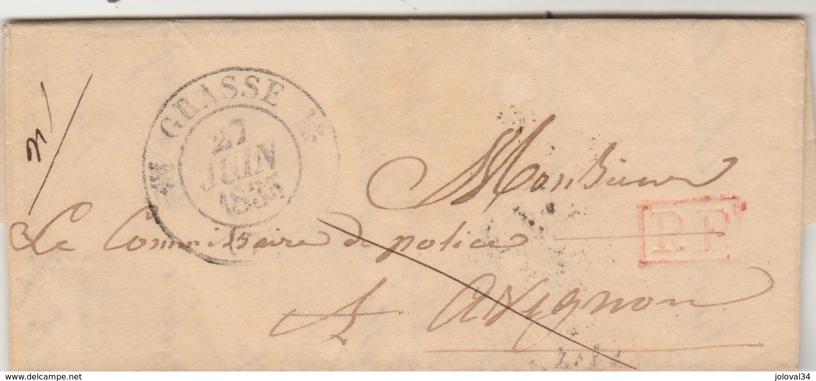 Lettre De Commissariat De GRASSE ( Cachet ) Var 27/6/1835 PP Port Payé Pour Maire D' Avignon Vaucluse - 1801-1848: Precursors XIX