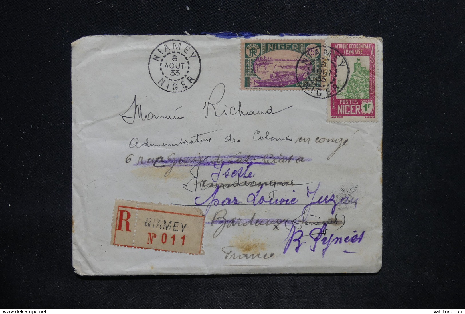 NIGER - Enveloppe En Recommandé De Niamey Pour La France En  1933 , Affranchissement Plaisant - L 25690 - Lettres & Documents