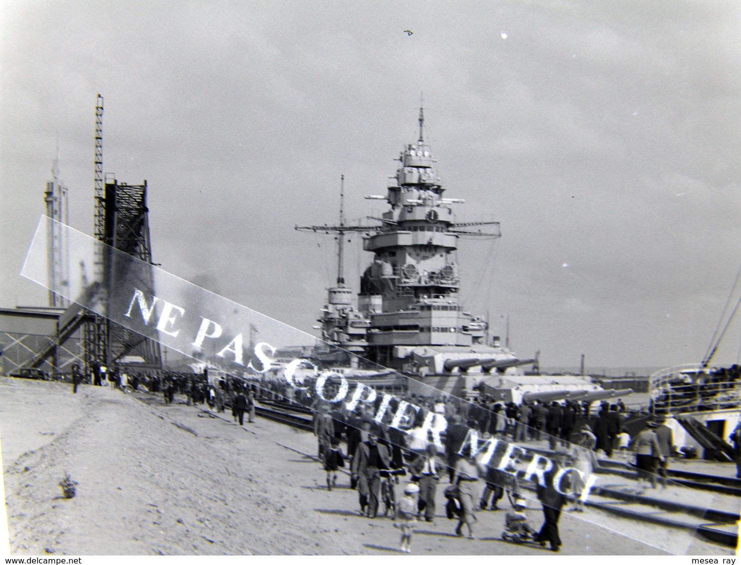 Bateau Marine Nationale Navire De Guerre Le Strasbourg Cuirassé Croiseur Le Havre En 1939 Photo Originale + Négatif - Bateaux