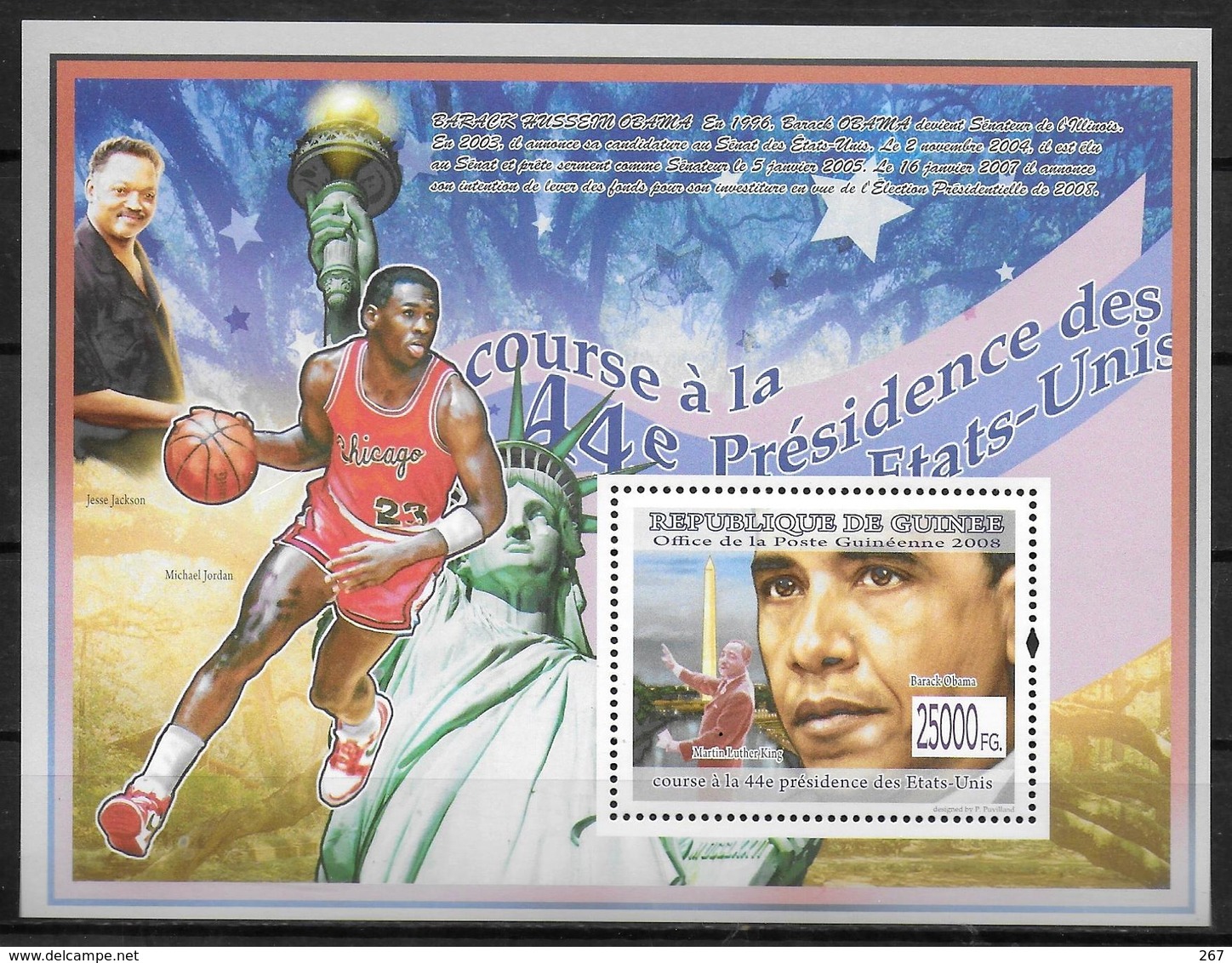 GUINEE BF 901  * *  ( Cote 13e ) President Barack Obama Martin Luther King Basket Statue De La Liberté - Martin Luther King