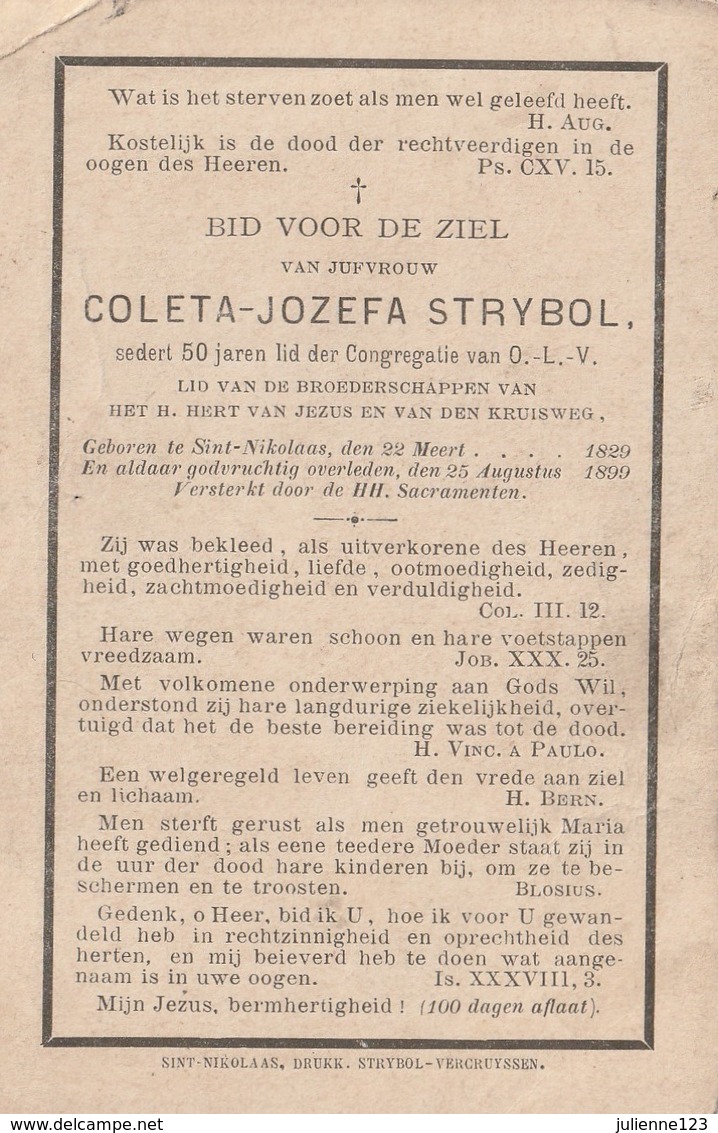 GEBOREN TE SINT.NIKOLAAS 1829+1899 COLETA JOZEFA STRYBOL.. - Religion & Esotérisme