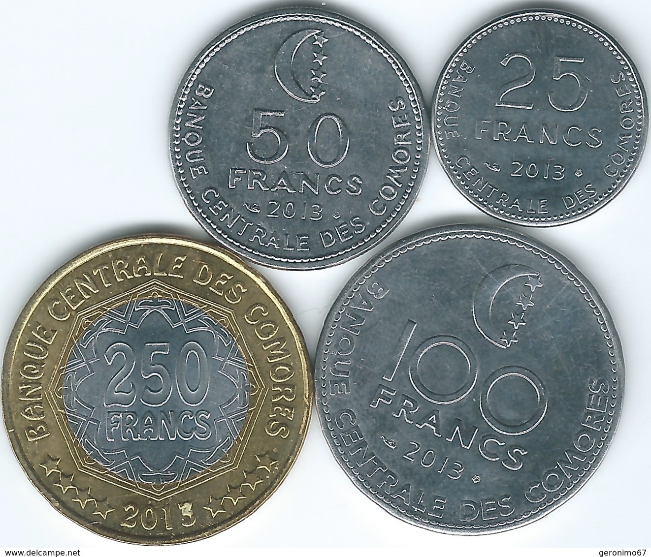 Comoros - 2013 - 25, 50, 100 & 250 Francs (KMs 14a, 16a, 18a & 21) - Comores