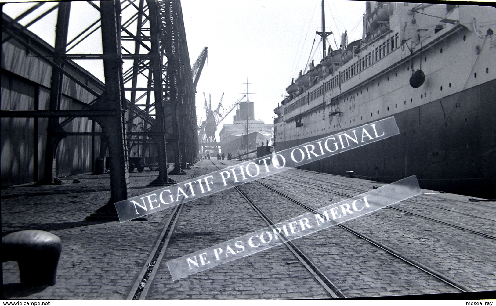 NEGATIF PHOTO Bateau Paquebot à Quai CGT Compagnie Générale Transatlantique Le Havre 1939 ? Grue - Bateaux