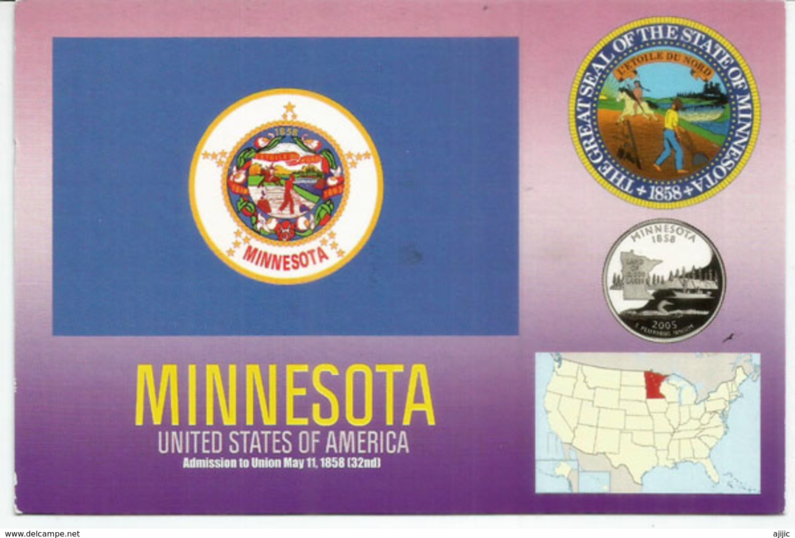 Seal Of The State Of Minnesota  (L'Etoile Du Nord) , Postcard Sent To Andorra, With Arrival Postmark - Autres & Non Classés