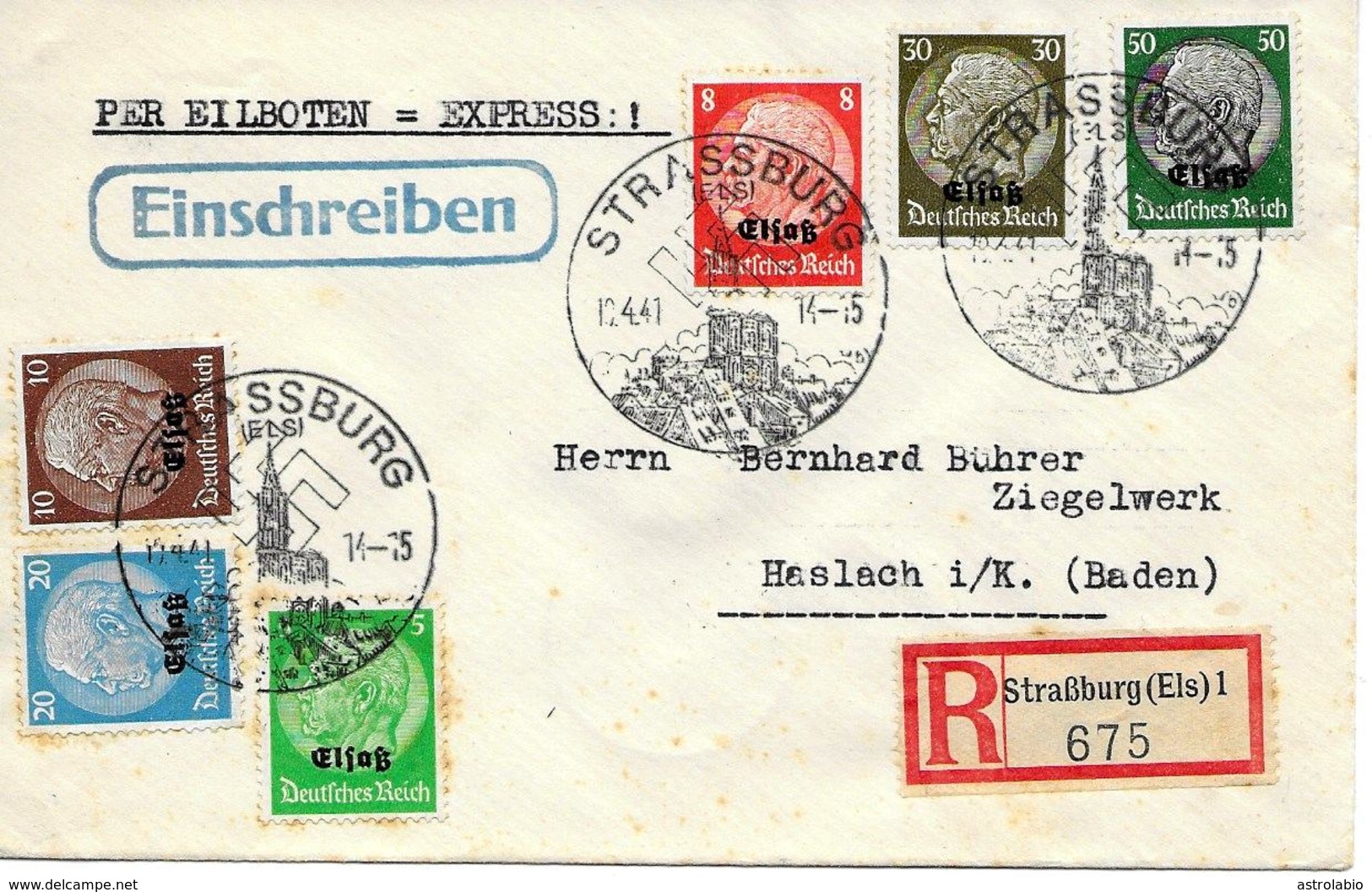 Lettre Recommande De Strassburg Vers Haslach 1941 Voir 2 Scan - Sonstige & Ohne Zuordnung