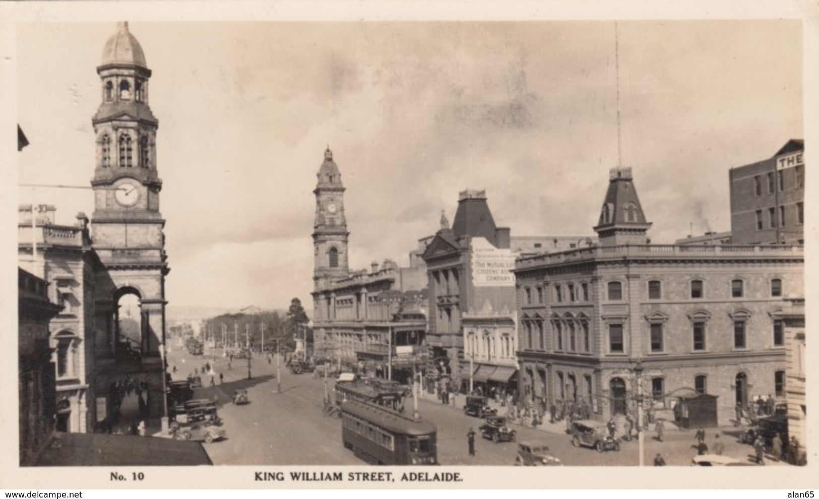 Adelaide SA Australia, King William Street Scene, Street Car, Architecture, C1930s Vintage Real Photo Postcard - Adelaide