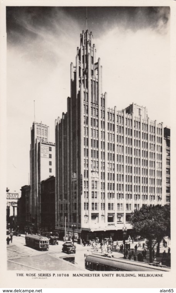 Melbourne VIC Australia, Manchester Unity Building, Architecture, C1930s Vintage Real Rose #P.10708 Photo Postcard - Melbourne