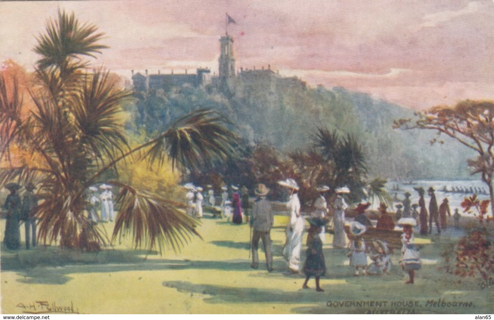 Melbourne VIC Australia, Fullwood Artist Signed Government House, C1900s Vintage Tuck #7292 Postcard - Melbourne