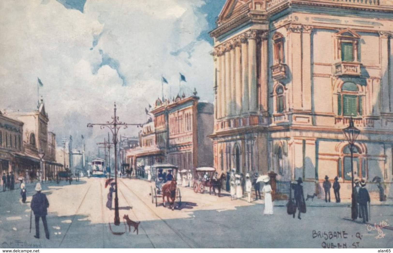 Brisbane Australia, Queen Street Scene, Fashion, Fullwood Artist Signed Image, C1900s/10s Vintage Tuck #7354 Postcard - Brisbane