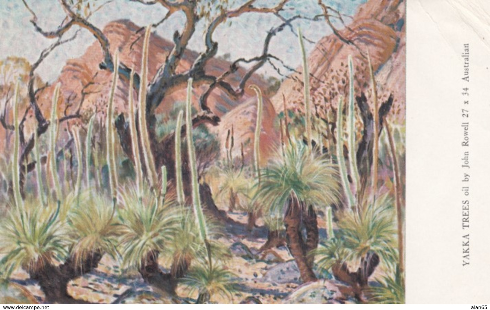 Northern Australia, Rowell Artist Signed Image 'Yakka Trees' Painting On C1950s Vintage Postcard - Outback