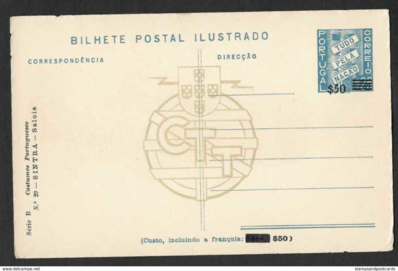 Portugal Carte Entier Postal Surcharge 1953 Costume Sintra Paysan Peasant Stationary - Ganzsachen