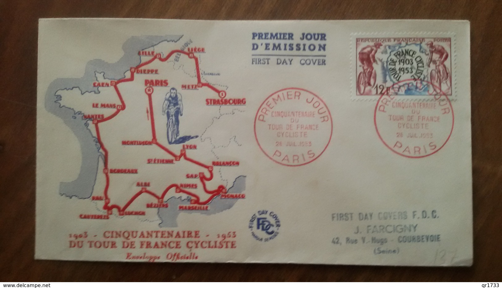 Premier Jour  FDC..  Cinquantenaire  Du  Tour  De  France  Cycliste .. 1953 - Ohne Zuordnung