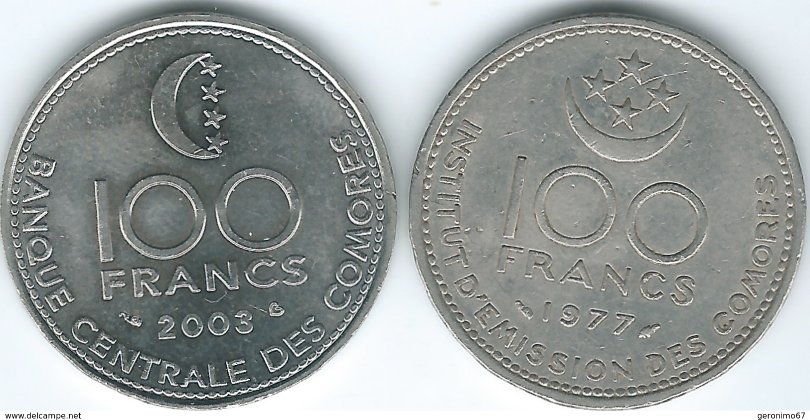 Comoros - 1977 - 100 Francs (KM13) & 2003 (KM18) - Comoros