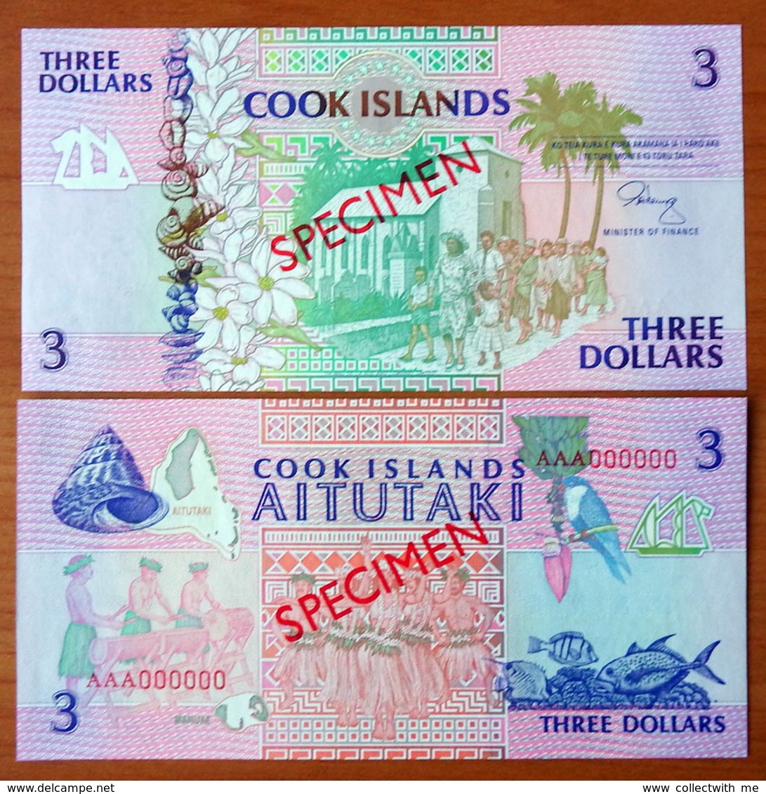 Cook Islands 3 Dollars 1992 UNC Specimen - Cookeilanden