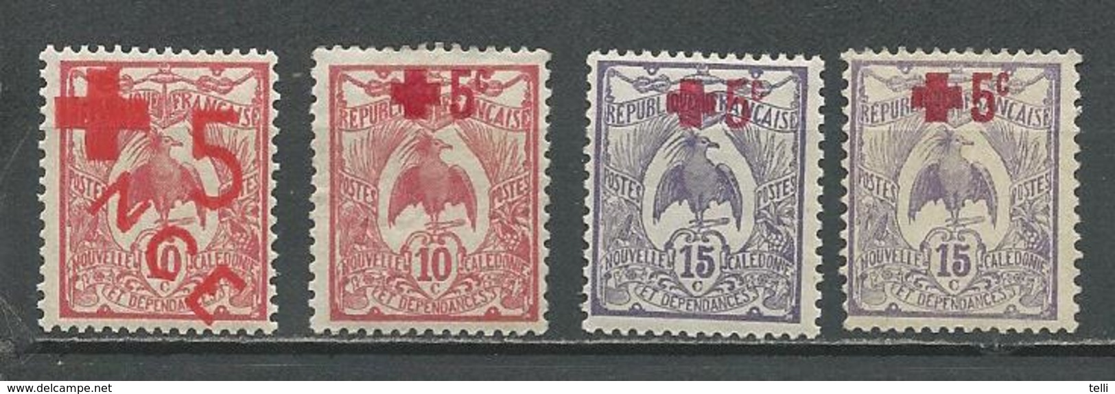 NLLE CALÉDONIE Scott B1, B2, B3 Yvert 110, 111, 112x2 (4) **, *, **, * Cote 3,90 $ 1915-17 - Neufs