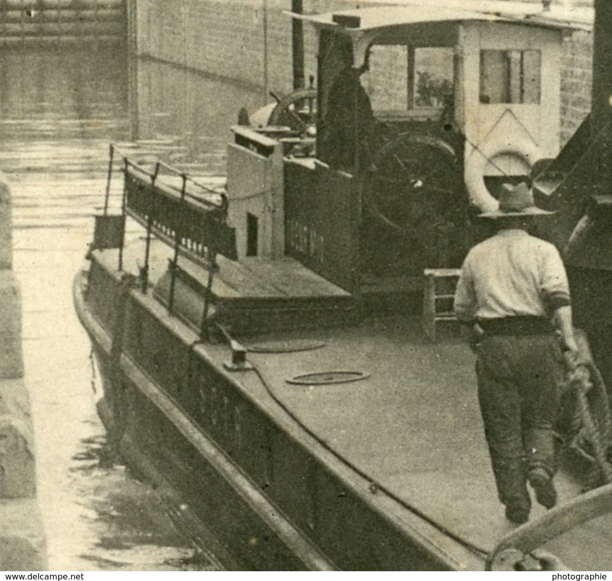 France Paris Bords De Seine Peniche Canal Ecluse Ancienne Photo Amateur 1910 - Lieux