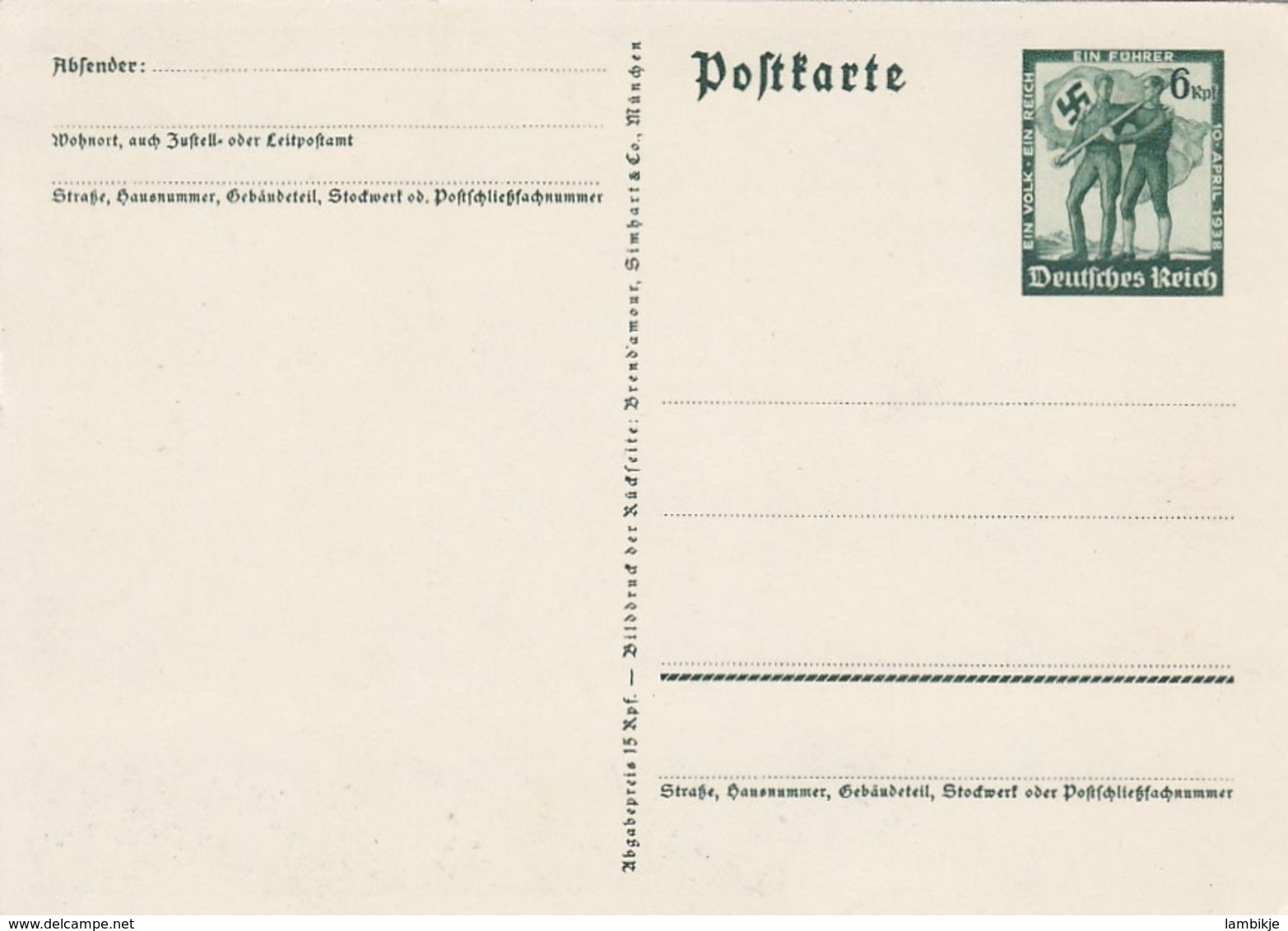 Deutsches Reich Postkarte Propaganda 1938 Ein Volk Ein Reich Ein Fuhrer - Used Stamps