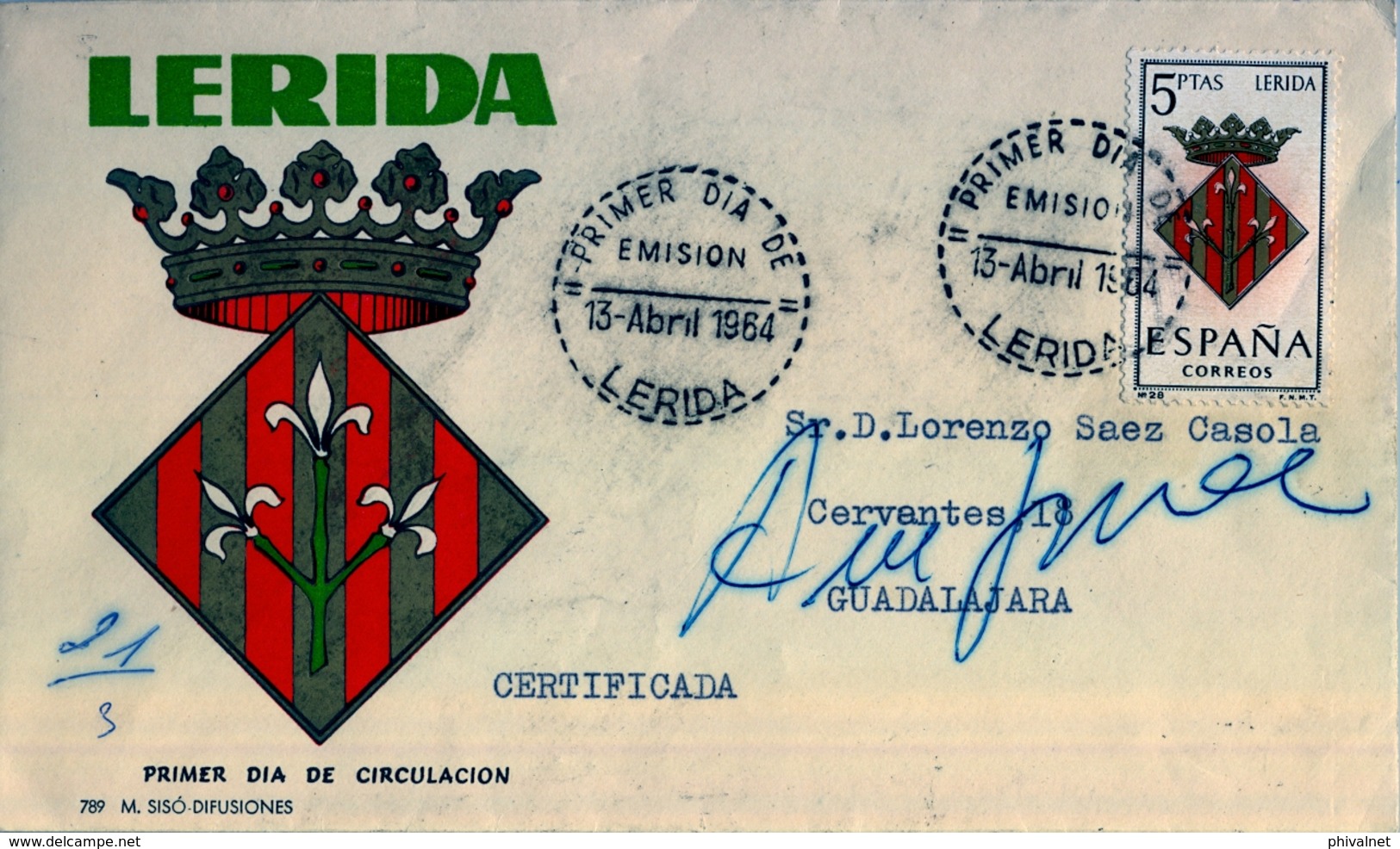 1964 , CERTIFICADO CIRCULADO A GUADALAJARA , DEVUELTO POR DESCONOCIDO , CARTERIA - Storia Postale