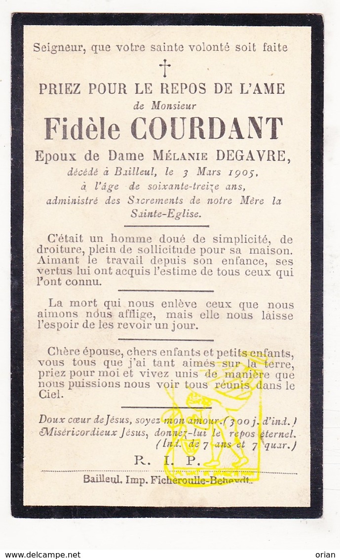 DP Im. Pieuse - Fidèle Courdant / Vancostenoble ° 1832 † Bailleul FR Nord 1905 X Melanie Degavre - Andachtsbilder
