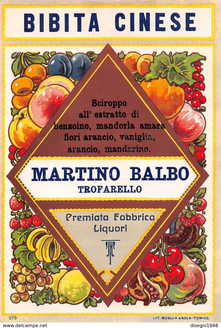 07769 "BIBITA CINESE - MARTINO BALBO - TROFARELLO" ETICH. ORIG. - Altri & Non Classificati