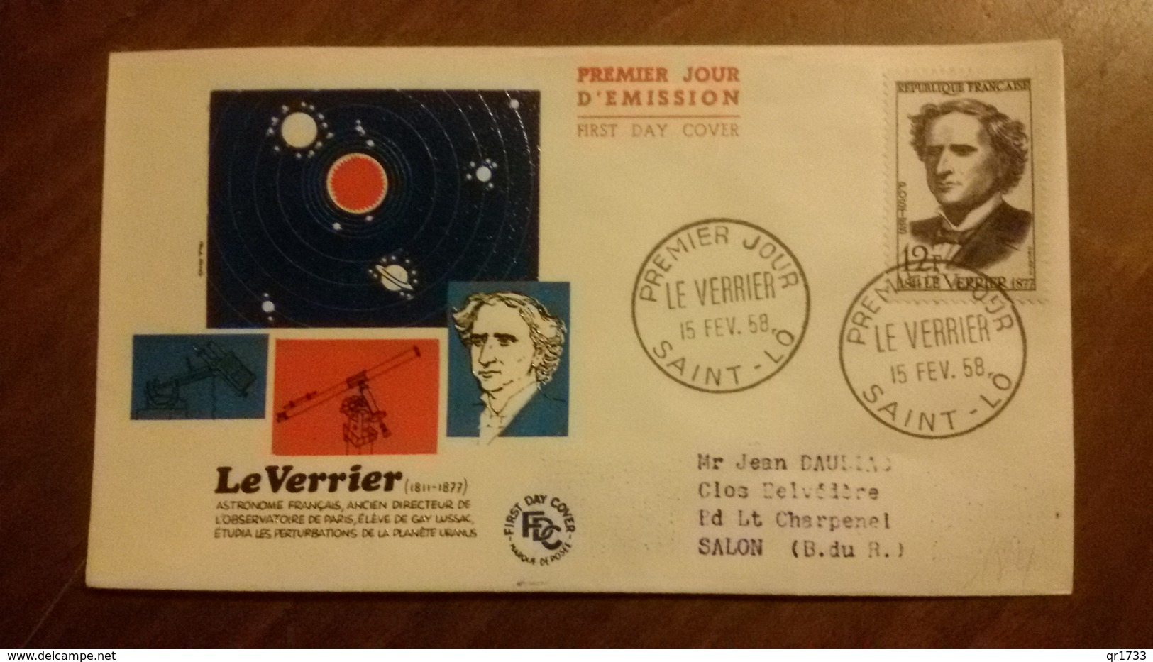 Premier Jour  FDC..   LE  VERRIER  .. 1958 .. SAINT  LO .. Astronome - Unclassified