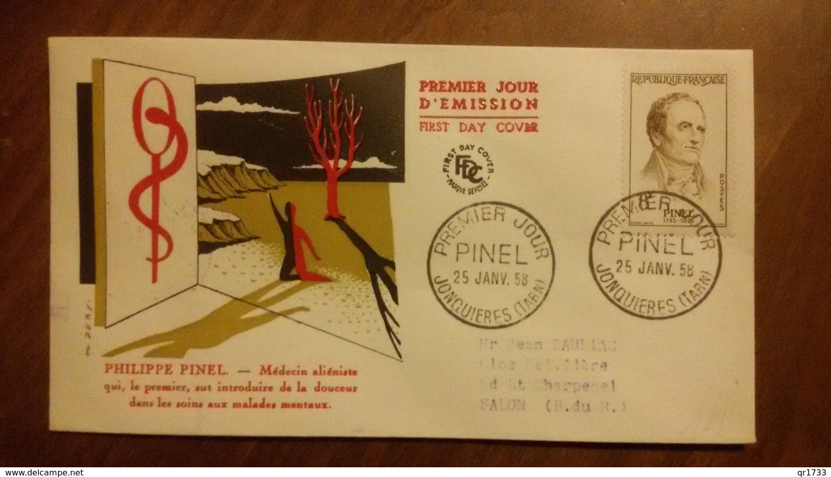 Premier Jour  FDC..   PHILIPPE  PINEL .. 1958 .. JONQUIERES  .. Medecin Alieniste - Non Classés