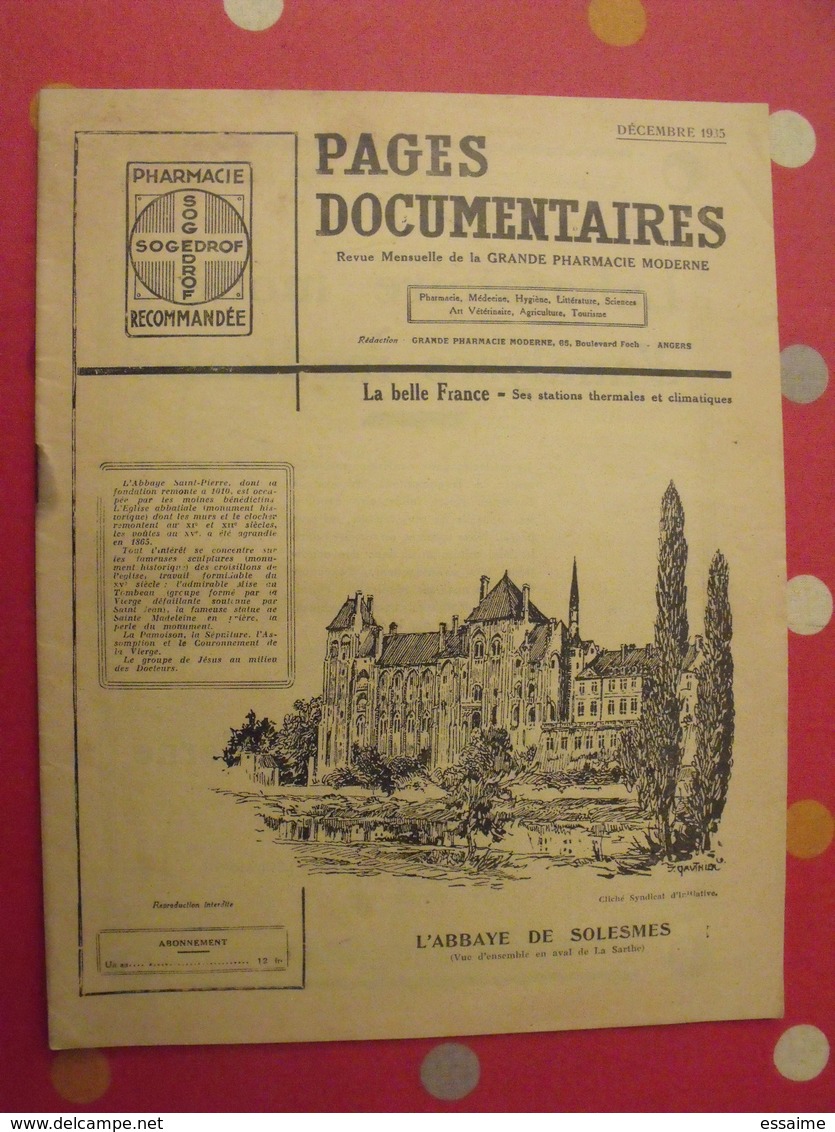 Abbaye De Solesmes. Londres Nancy Pages Documentaires. Pharmacie. 1935 - Pays De Loire