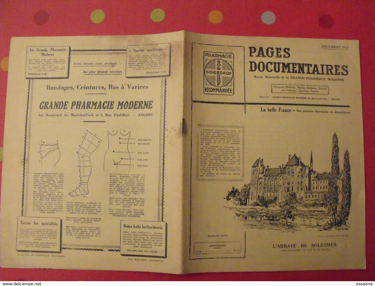 Abbaye De Solesmes. Londres Nancy Pages Documentaires. Pharmacie. 1935 - Pays De Loire