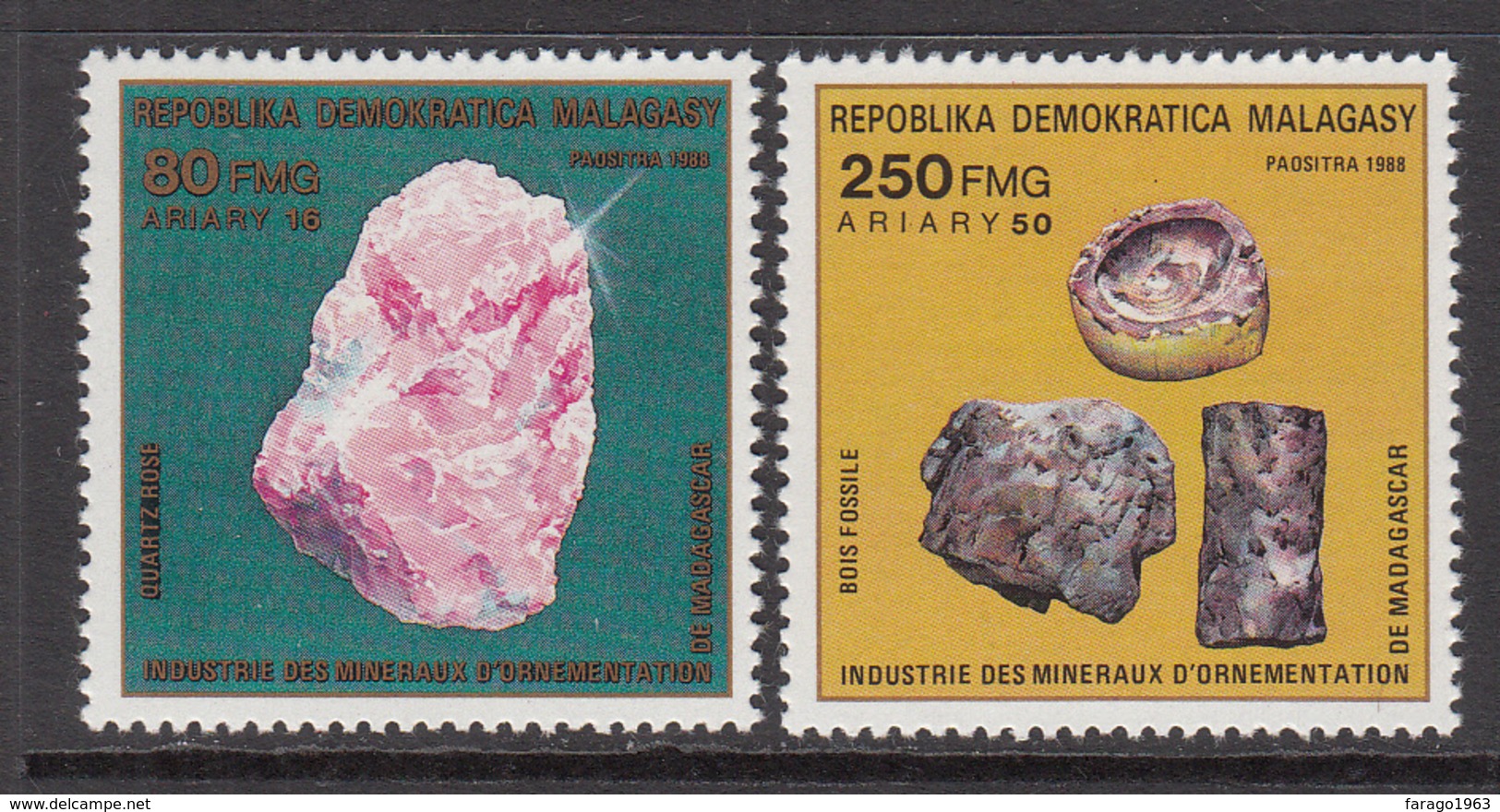 1989 Madagascar Malagasy Minerals Mineraux Complete Set Of 2 MNH - Madagascar (1960-...)