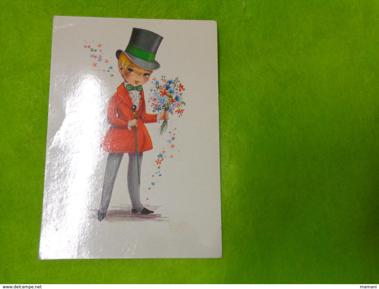 Carte Postale Enfant Deguise -chapeau Bouquet De Fleurs Illustrateur ??? - Pin-Ups