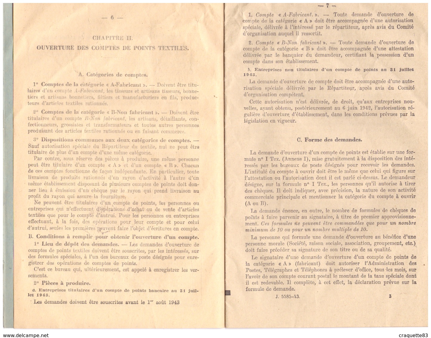 NOTICE EXPLICATIVE SUR LE FONCTIoNNEMENT DES COMPTES DE POINTS TEXTILES 1943 N°10 - Non Classés