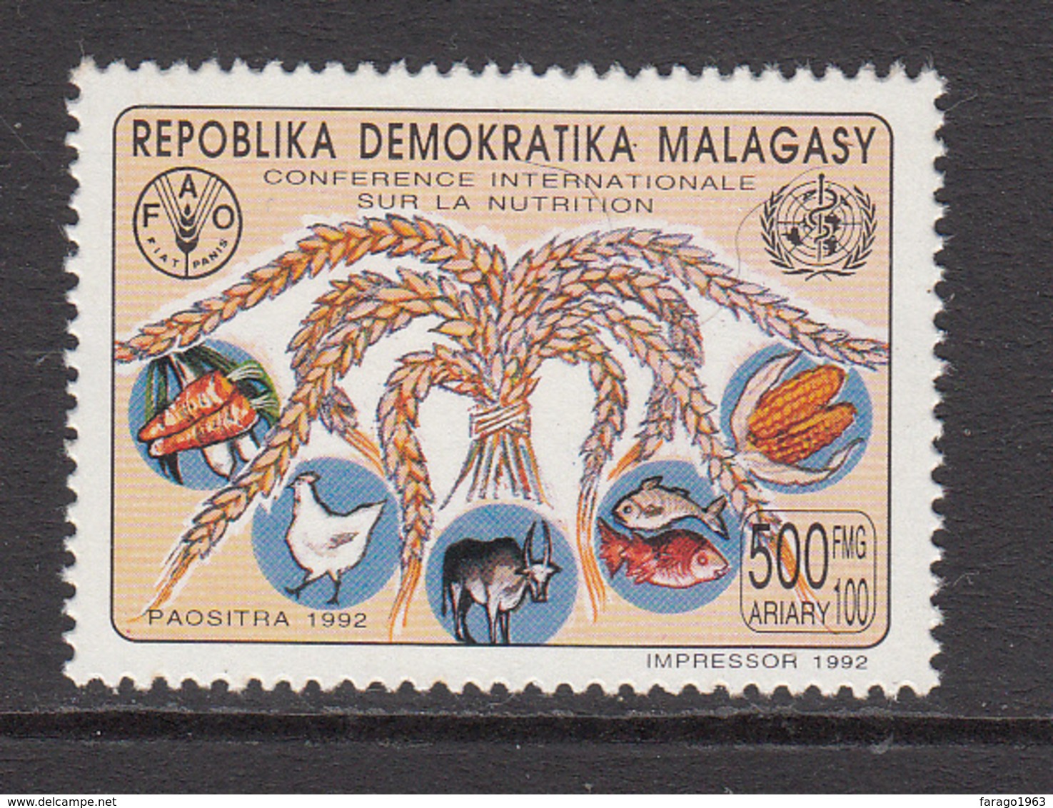 1992 Madagascar Malagasy FAO Nutrition Foodagriculture Fish Complete Set Of 1 MNH - Madagascar (1960-...)