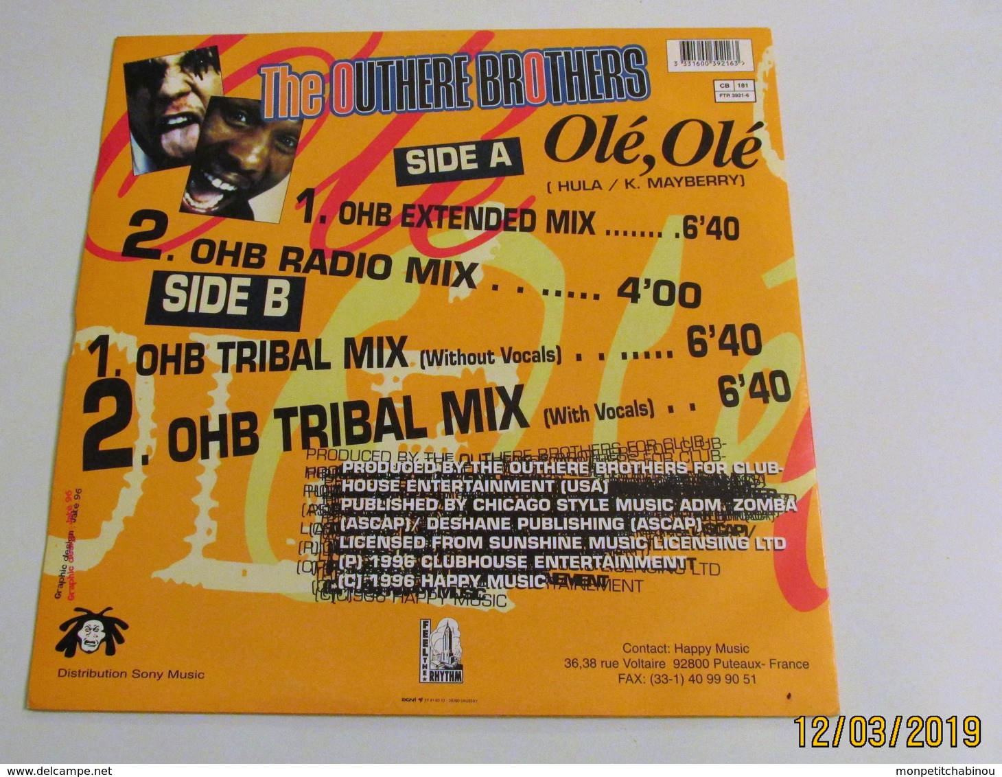 Maxi 33T THE OUTHERE BROTHERS : Olé Olé - Dance, Techno & House