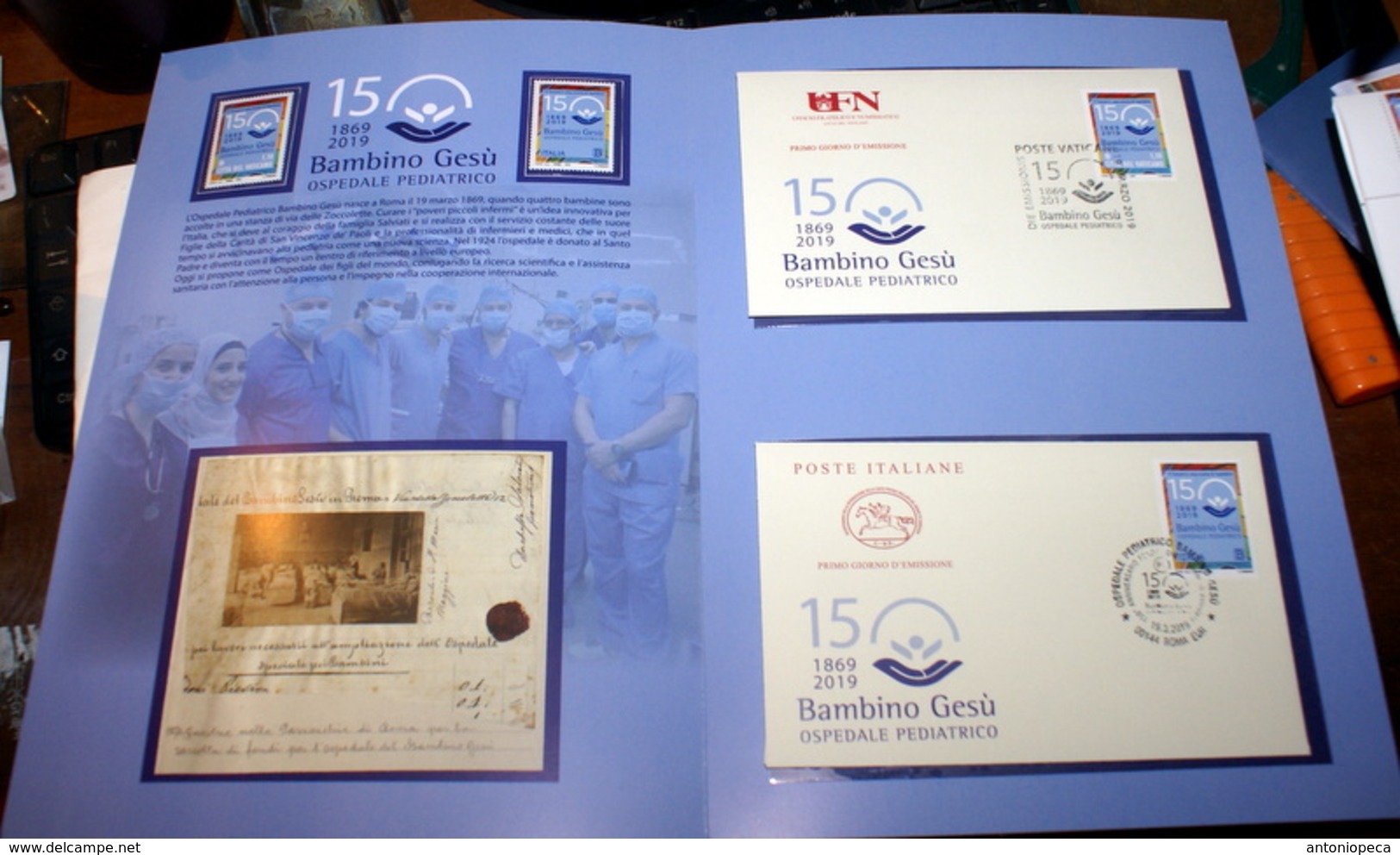 VATICAN 2019, 150° ANNIV.  FOUNDATION BAMBINO GESU HOSPITAL, JOINT FOLDER WITH ITALY - Covers & Documents