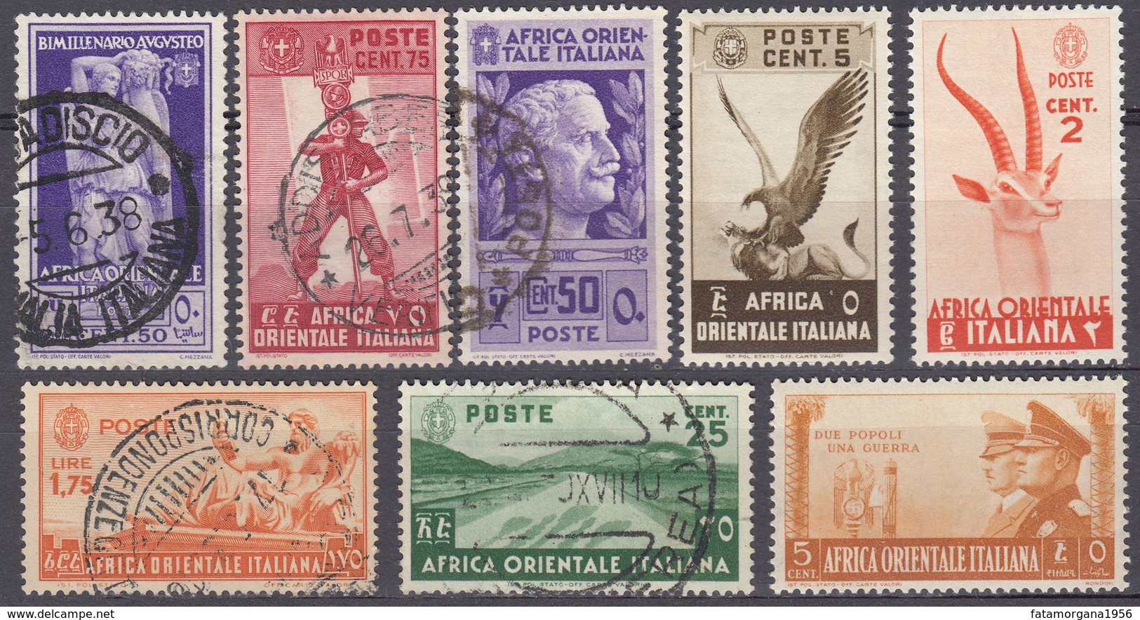 AFRICA ORIENTALE ITALIANA - Lotto Di 8 Valori Diversi Assortiti: 5 Usati E 3 Nuovi MNH, Come Da Immagine. - Africa Orientale Italiana