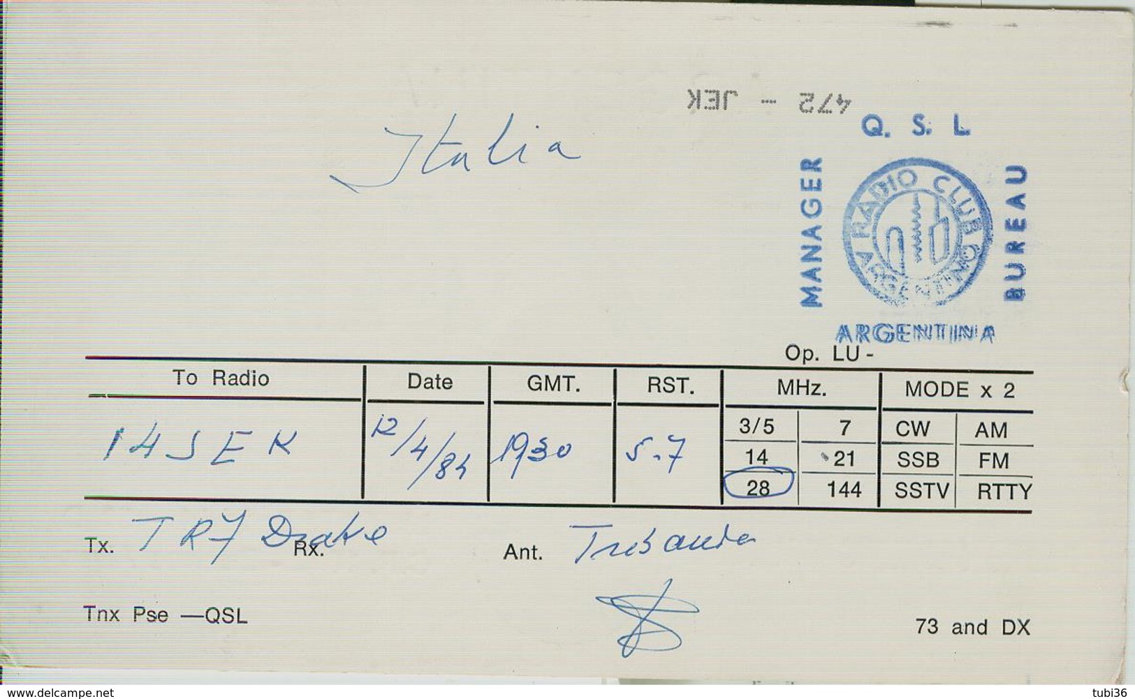 ARGENTINA - BUENOS AIRES - RADIO AMATORIALE- 12 APRILE 1984 - - Radio Amatoriale