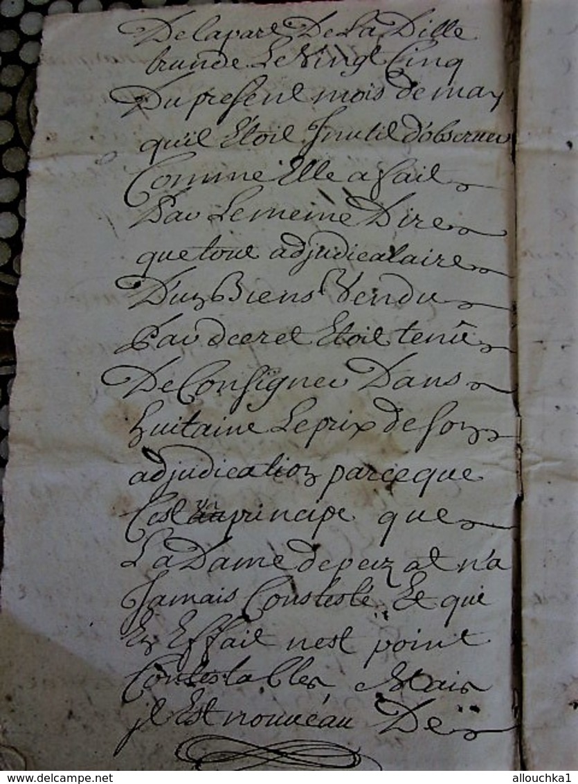 MOULINS 1752 PARCHEMIN TIMBRÉ-DAME MARGUERITE BOUERY CONTRE-SYLVAINE-VILLE D'ARUZ-CHEVALIER SEIGNEUR --ADJUDICATION - Manuscrits