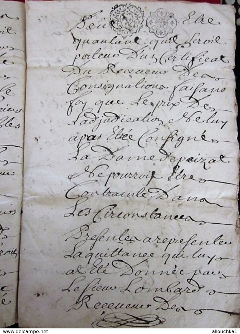 MOULINS 1752 PARCHEMIN TIMBRÉ-DAME MARGUERITE BOUERY CONTRE-SYLVAINE-VILLE D'ARUZ-CHEVALIER SEIGNEUR --ADJUDICATION