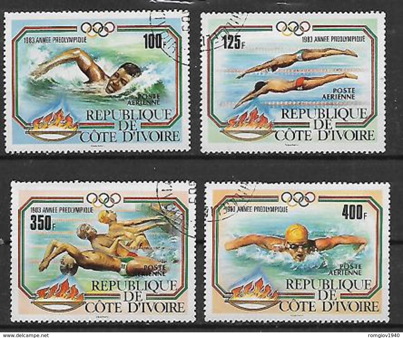 COSTA D'AVORIO   1983 POSTA AEREA PREOLIMPICA DI NUOTO YVERT. 82-85 USATA VF - Côte D'Ivoire (1960-...)