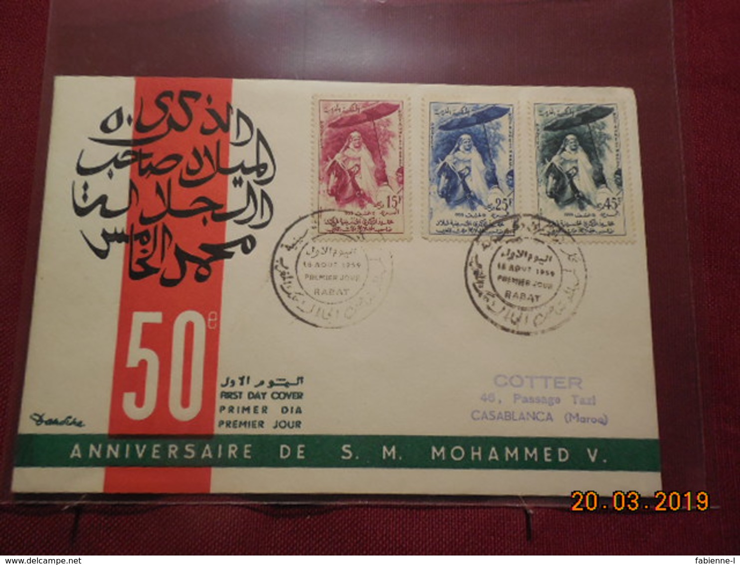 Lettres (FDC) De 1959 ( 50eme Anniversaire De S.M.Mohammed V) - Morocco (1956-...)