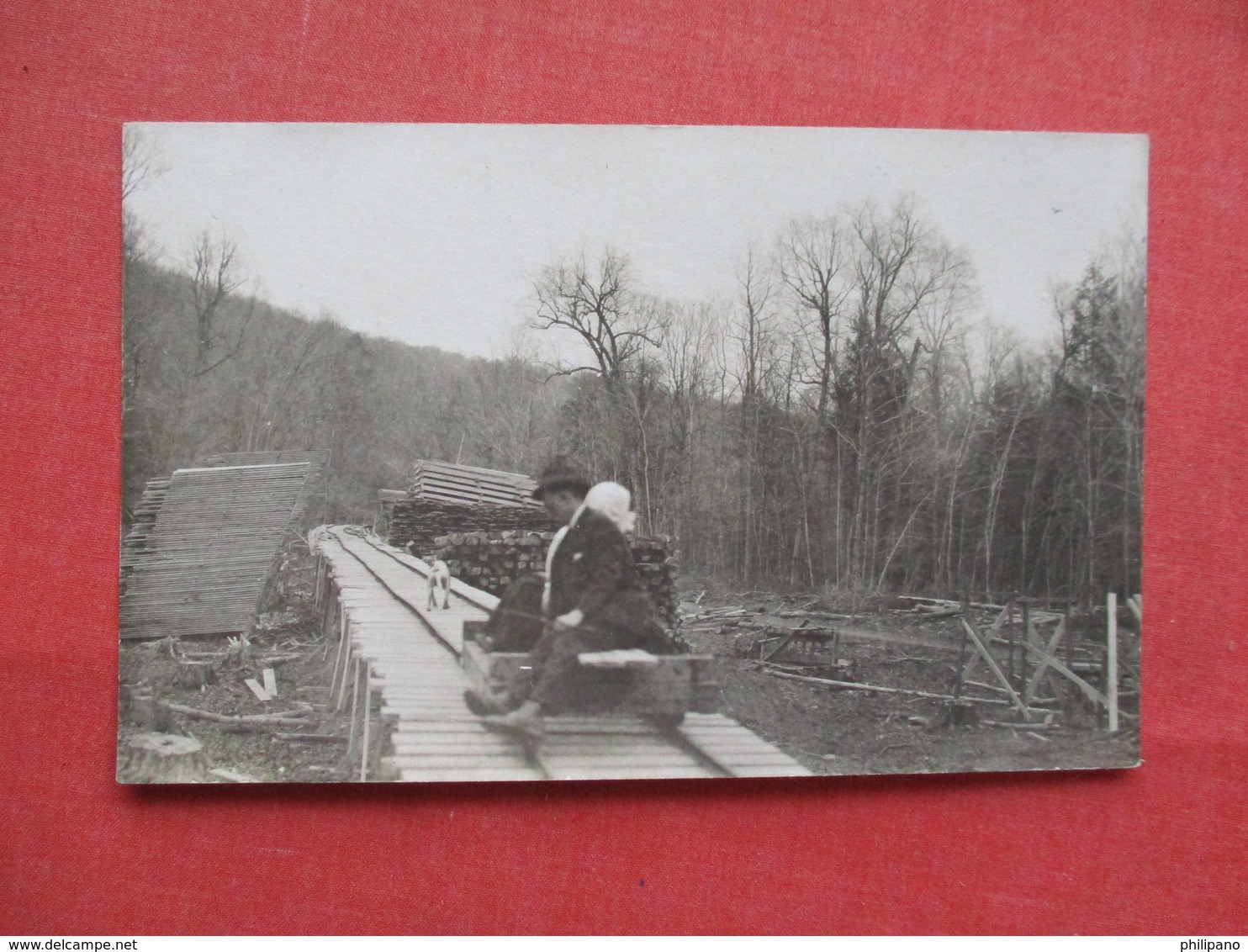 RPPC Man On Rail Cart        Ref 3230 - To Identify