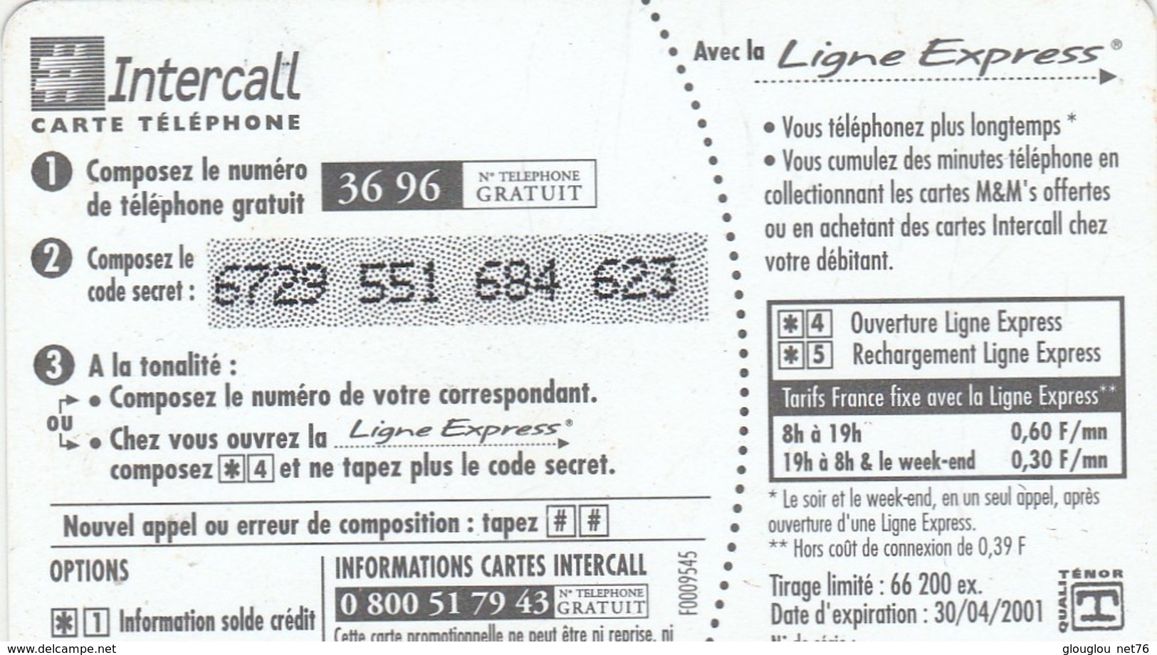 CARTE TELEPHONE   INTERCALL   5 MN D'APPEL PREPAYEES...MetMs - Altri & Non Classificati