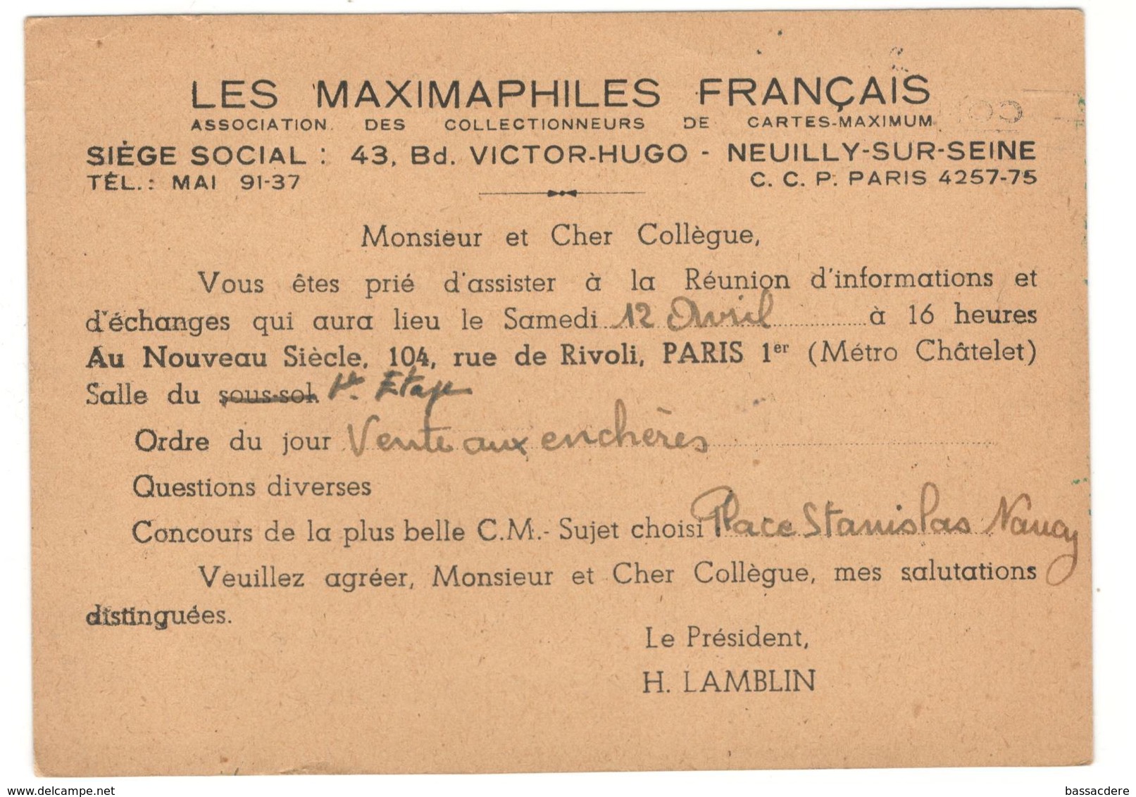 15435 - Avec Flamme Sur Convocation - 1921-1960: Période Moderne