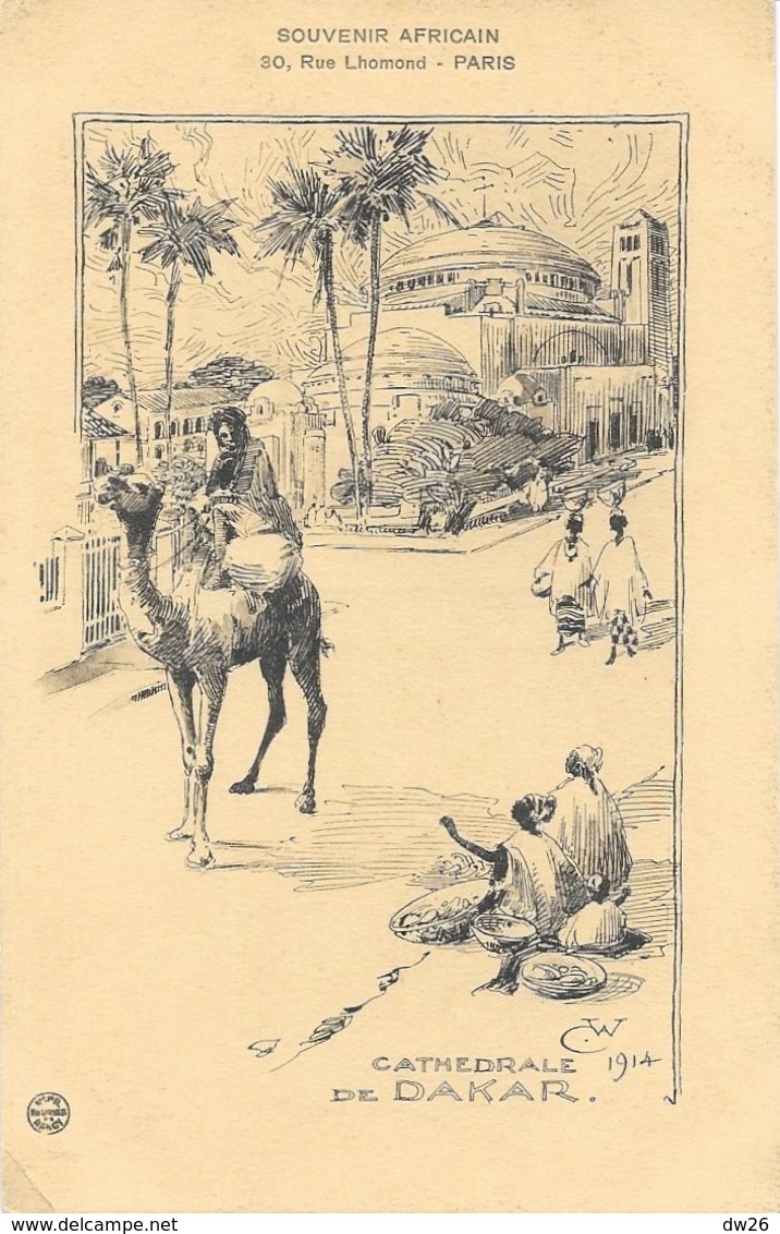 Souvenir Africain: Cathédrale De Dakar - Illustration Signée C.W. 1914 - Carte Non Circulée - Sénégal