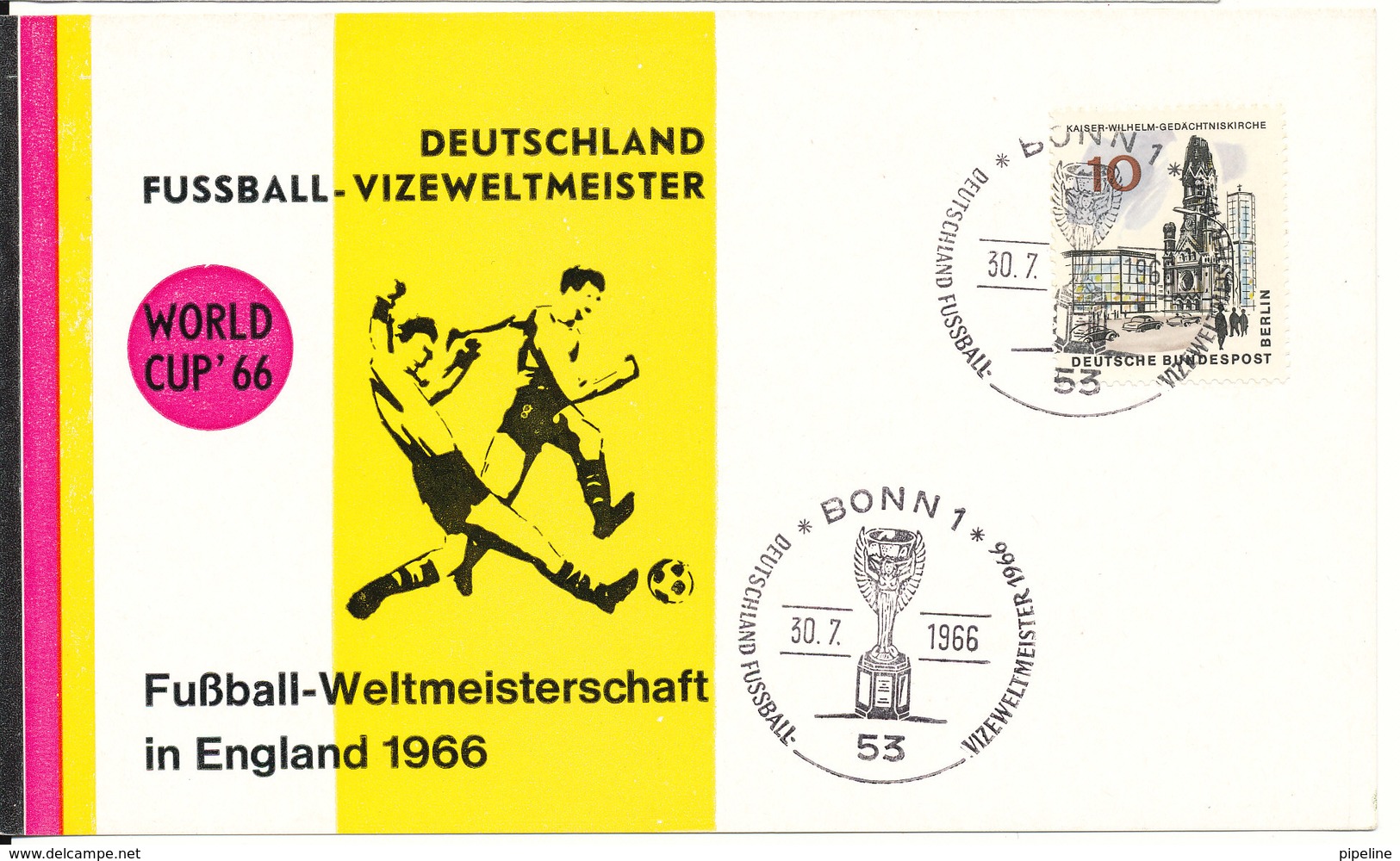 Germany Berlin Card Deutschland Fussball Vizeweltmeister Bonn 30-7-1966 - 1966 – England