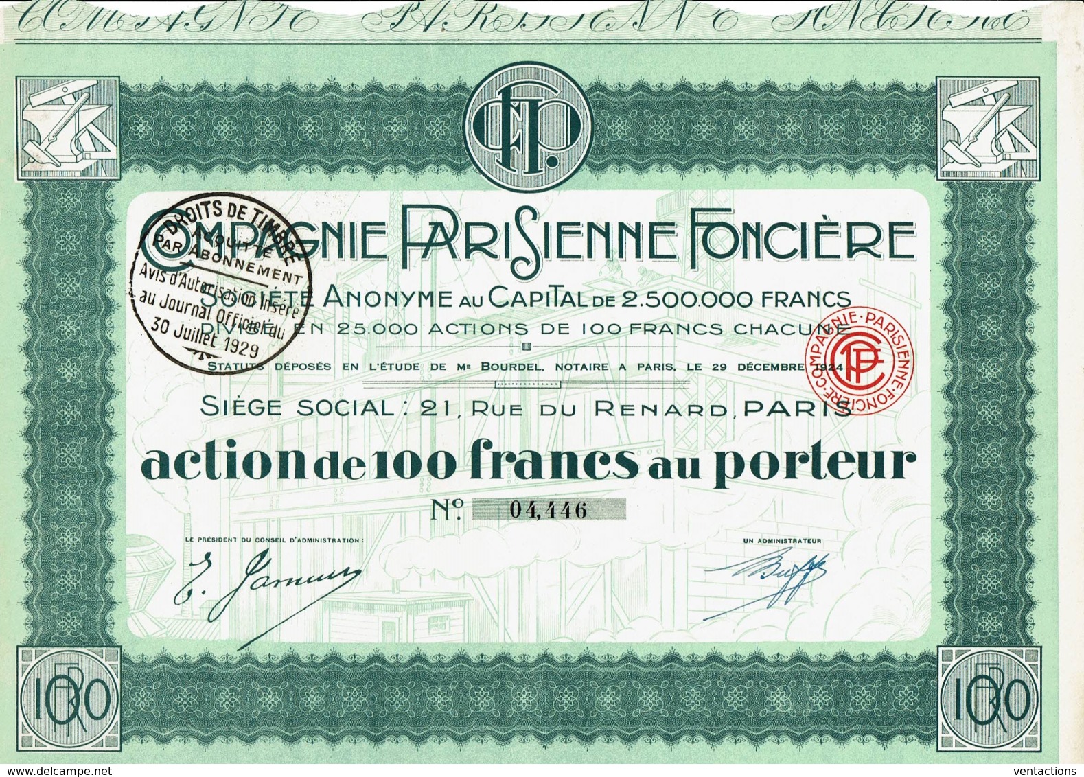 75-PARISIENNE FONCIERE. Action Décorée. - Otros & Sin Clasificación