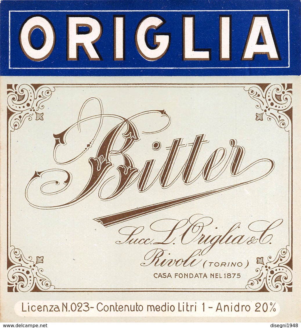 07780 "BITTER - SUCC. LUIGI ORIGLIA & C. - RIVOLI (TO)" ETICH. ORIG - Altri & Non Classificati